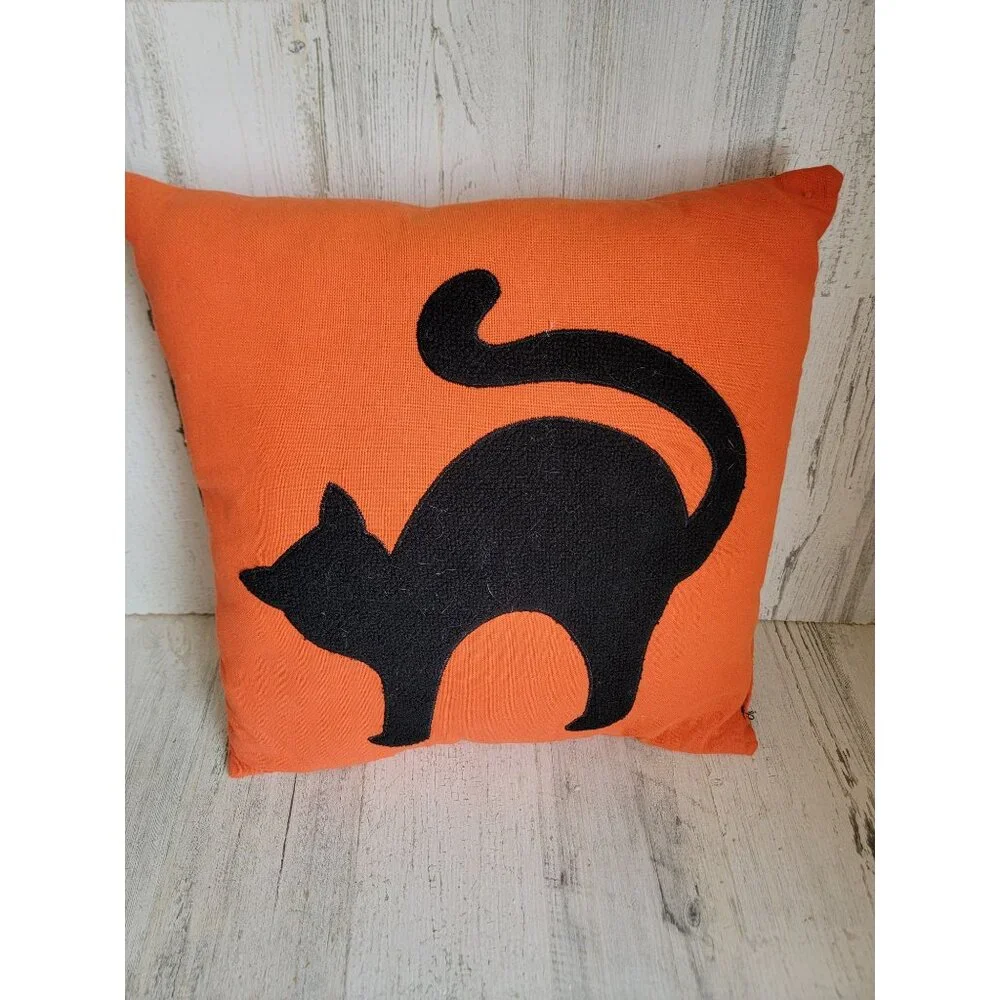 Halloween orange black cat pillow‎ home decor accessory